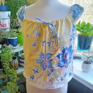 Vintage Printed Tablecloths Peasant Blouse Upcycled Size M Drawstring Neckline